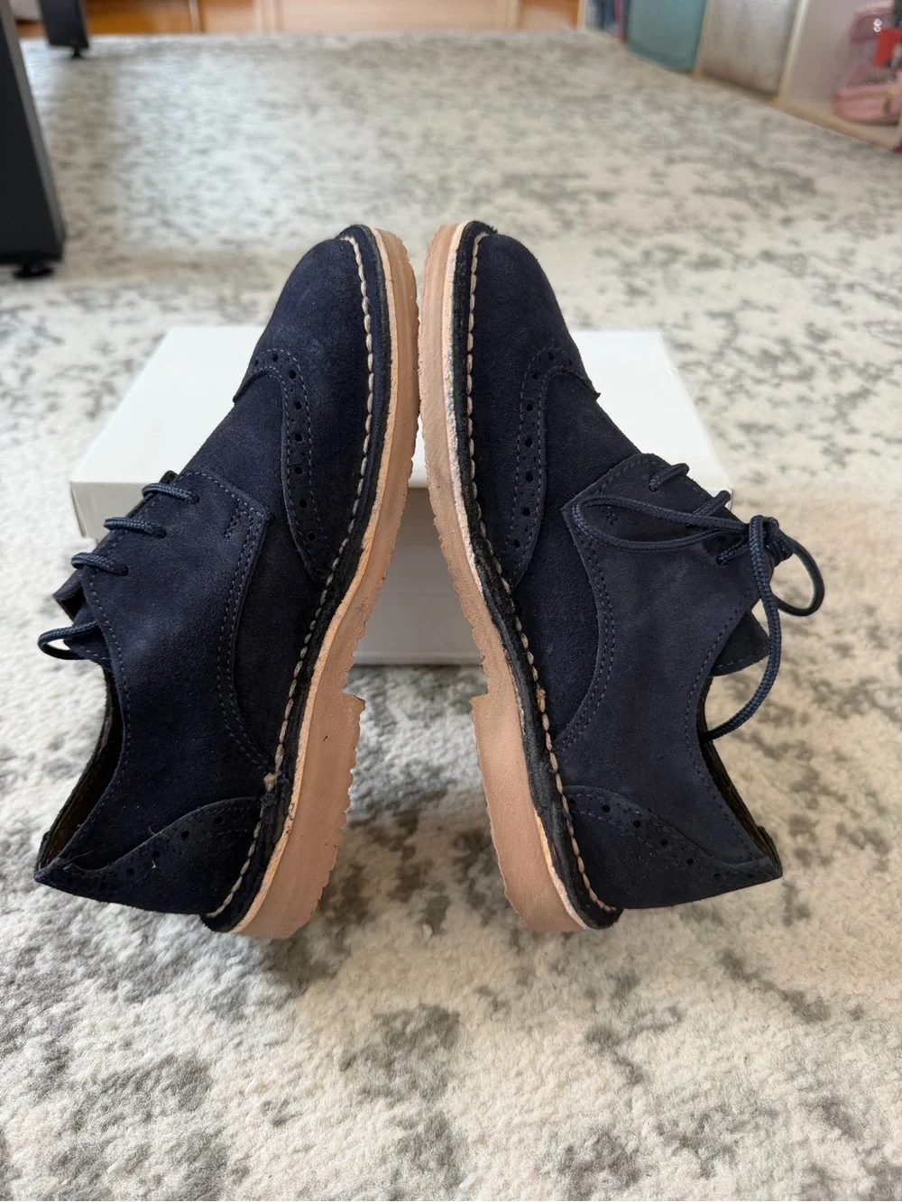 Boys Navy Suede Wingtip Dress Shoes
